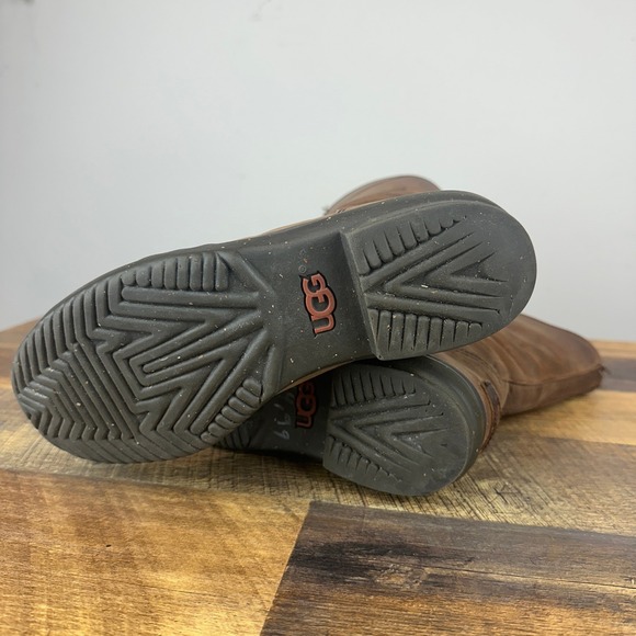 UGG Arquette Brown Leather Winter Boots Womens Size 7 Zip Sheepskin Cuff 1012514 - Picture 5 of 11